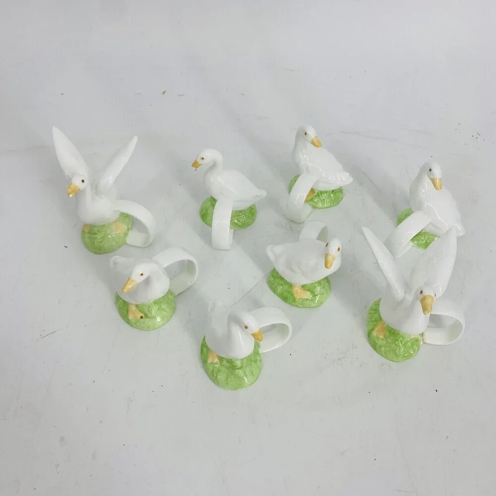 Vintage Lilian Vernon Bone China Goose Napkin Rings Set Of 8 Cottage Granny Core
